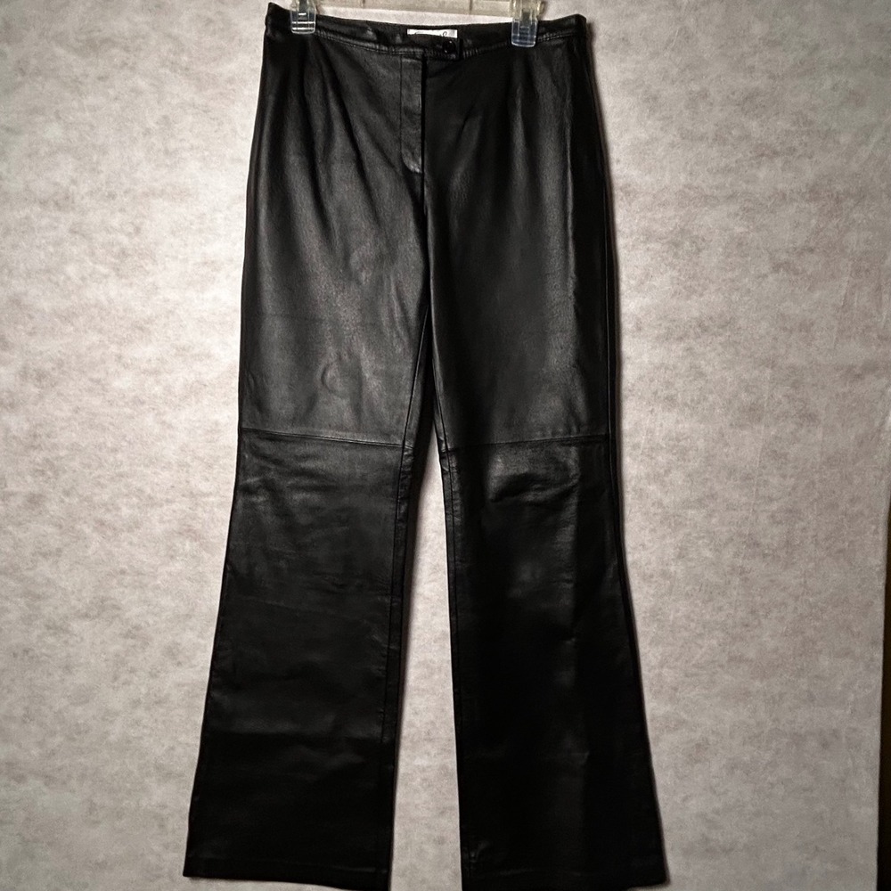 Spiegel Black Leather Flared Pants Women's Size 8‎ High Waisted Wide Leg